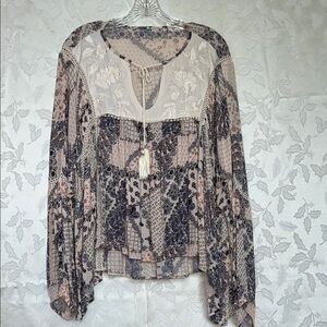 Elegant Patchwork Blouse with Tassel Detail